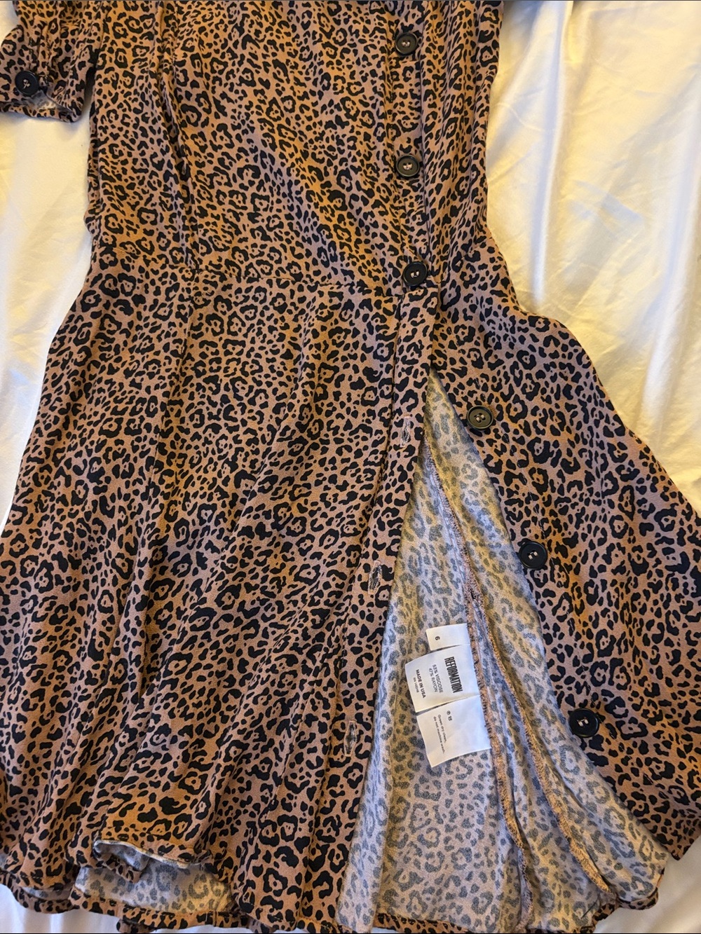 Reformation Women’s Tan and Black Leopard Print Mini Dress Size 6 - Picture 8 of 9